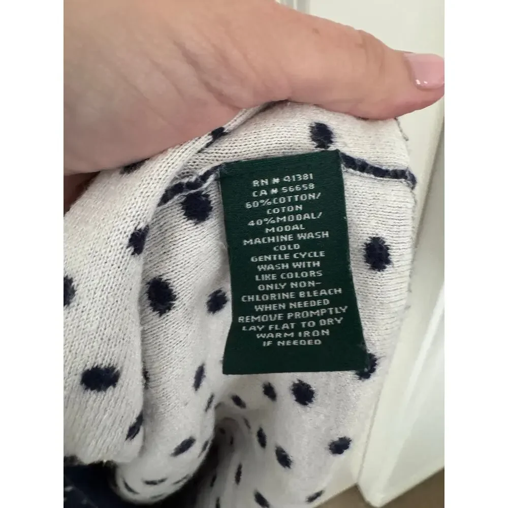 Lauren Ralph Lauren Modal Polka Dot Bow Back Sweater Blue White Medium